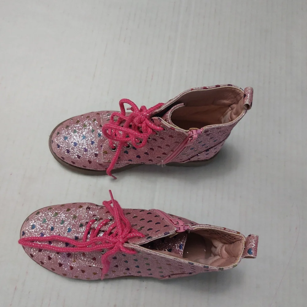Girls Pink Glitter Combat Boots Size 13